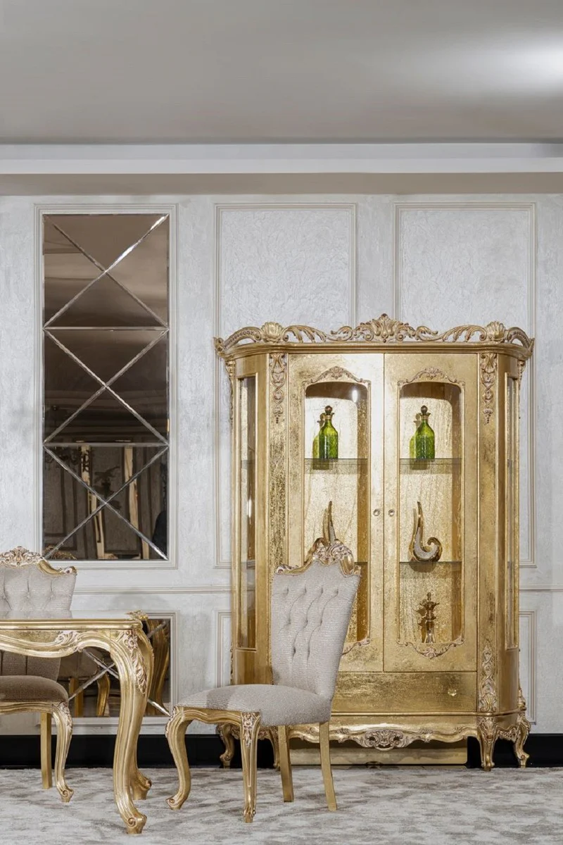 Luxus Barock Esszimmer Stuhl 4er Set Grau / Gold - Prunkvolle Barockstil Küchen Stühle - Luxus Esszimmer Möbel im Barockstil - Barock Esszimmer Möbel - Barockstil Möbel