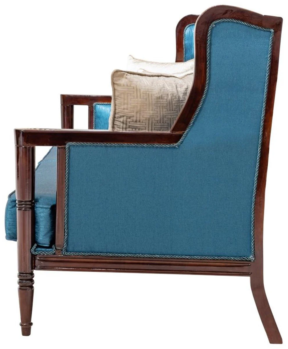 Luxus Barock Sofa Blau / Dunkelbraun 230 cm