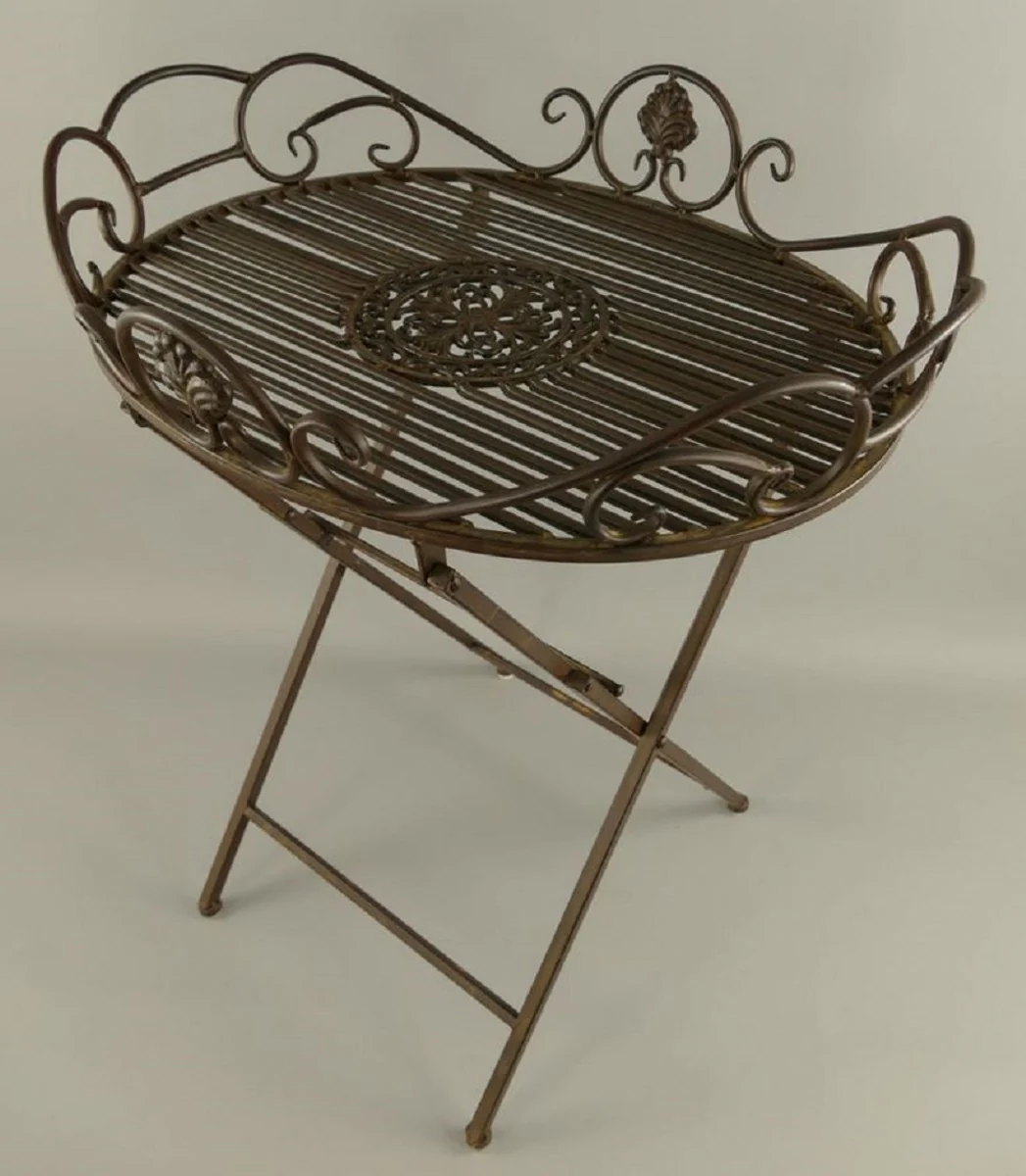 Jugendstil Garten Beistelltisch Rost 63 x 48 x H. 70 cm - Klappbarer Garten Metall Tisch - Barock & Jugendstil Garten Möbel