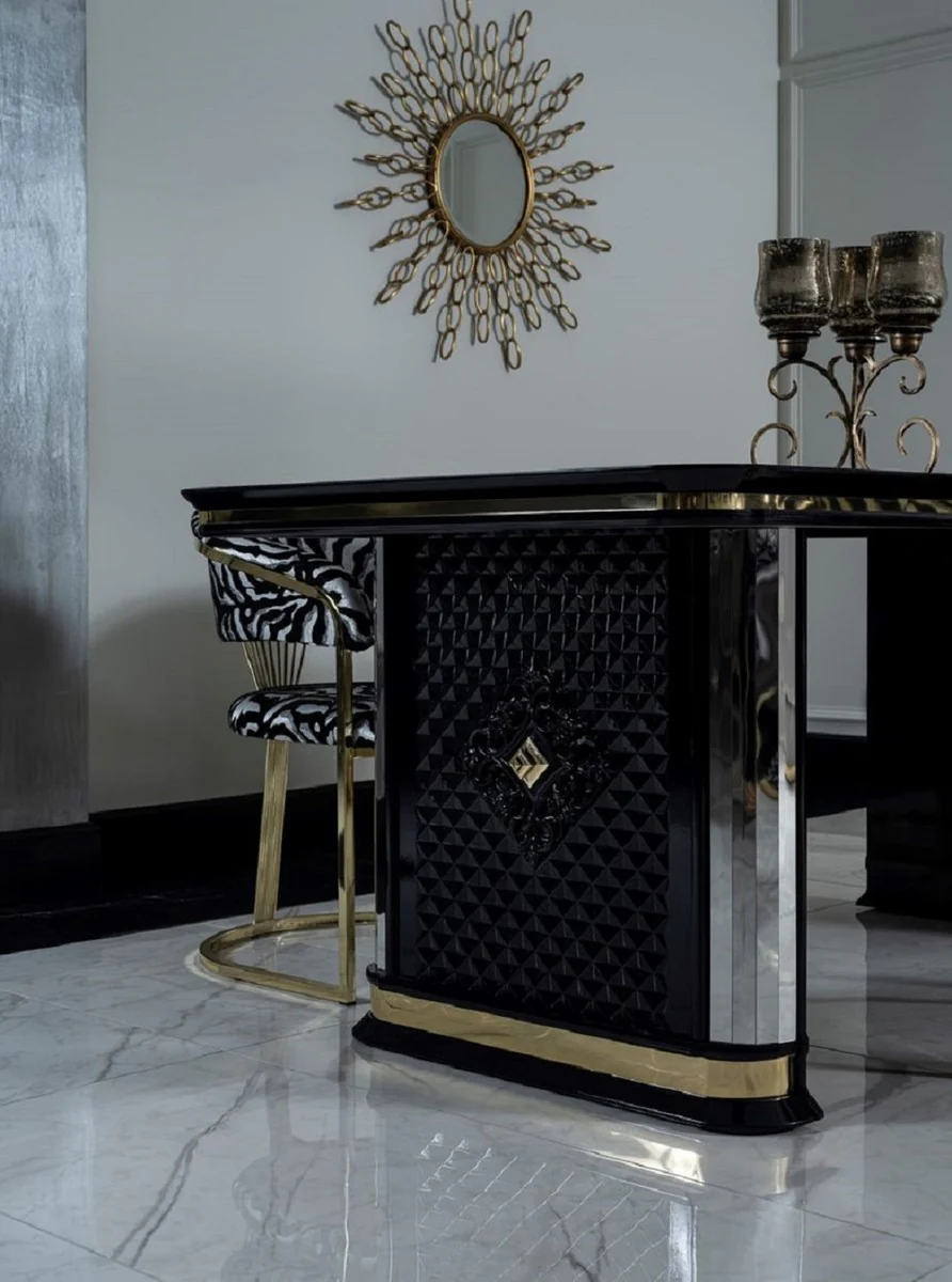 Luxus Art Deco Esszimmer Set Schwarz / Gold - 1 Esstisch & 4 Stühle