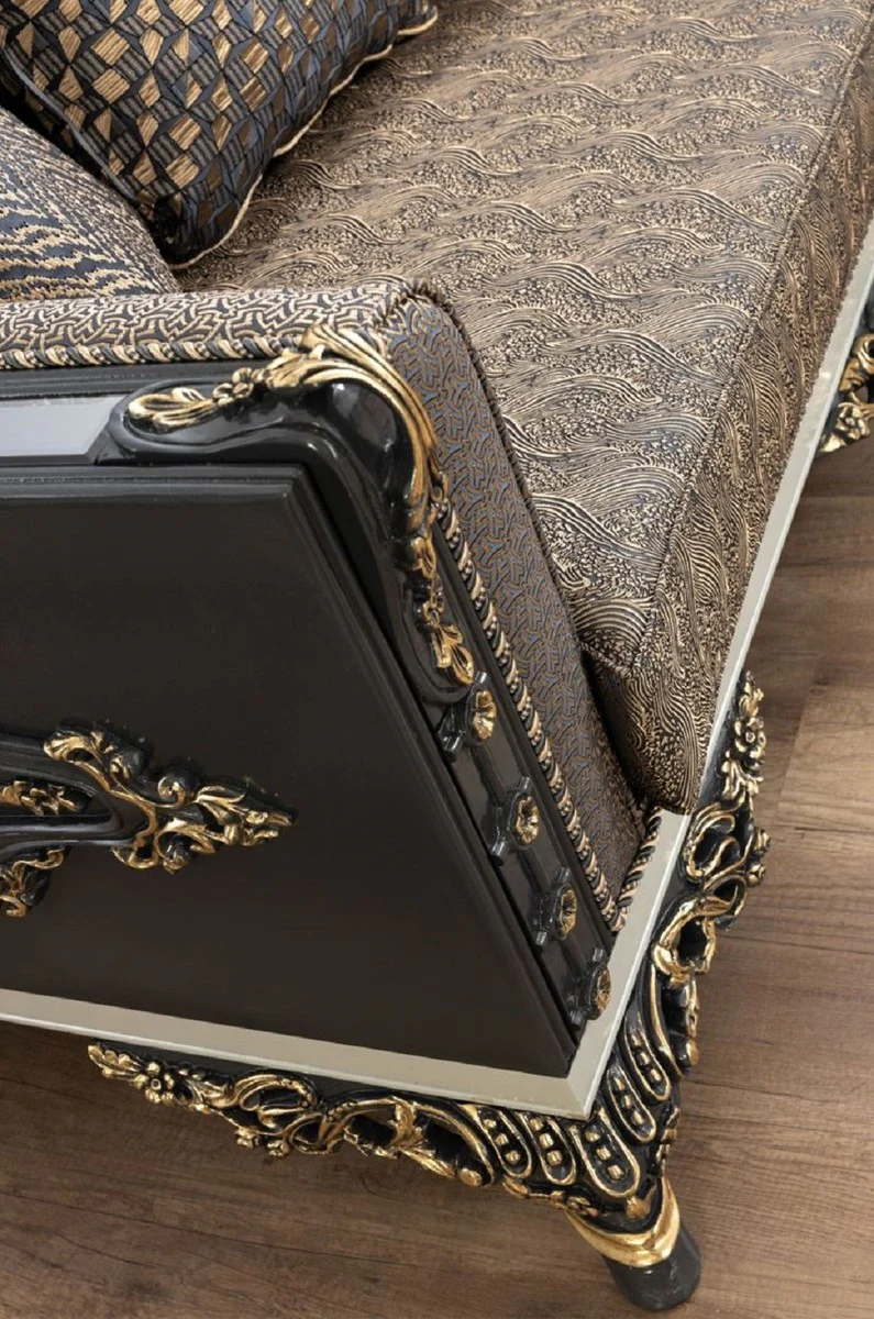 Luxus Barock Sofa Blau / Gold / Grau / Weiß / Gold - Prunkvolles Wohnzimmer Sofa mit elegantem Muster - Barock Wohnzimmer Möbel