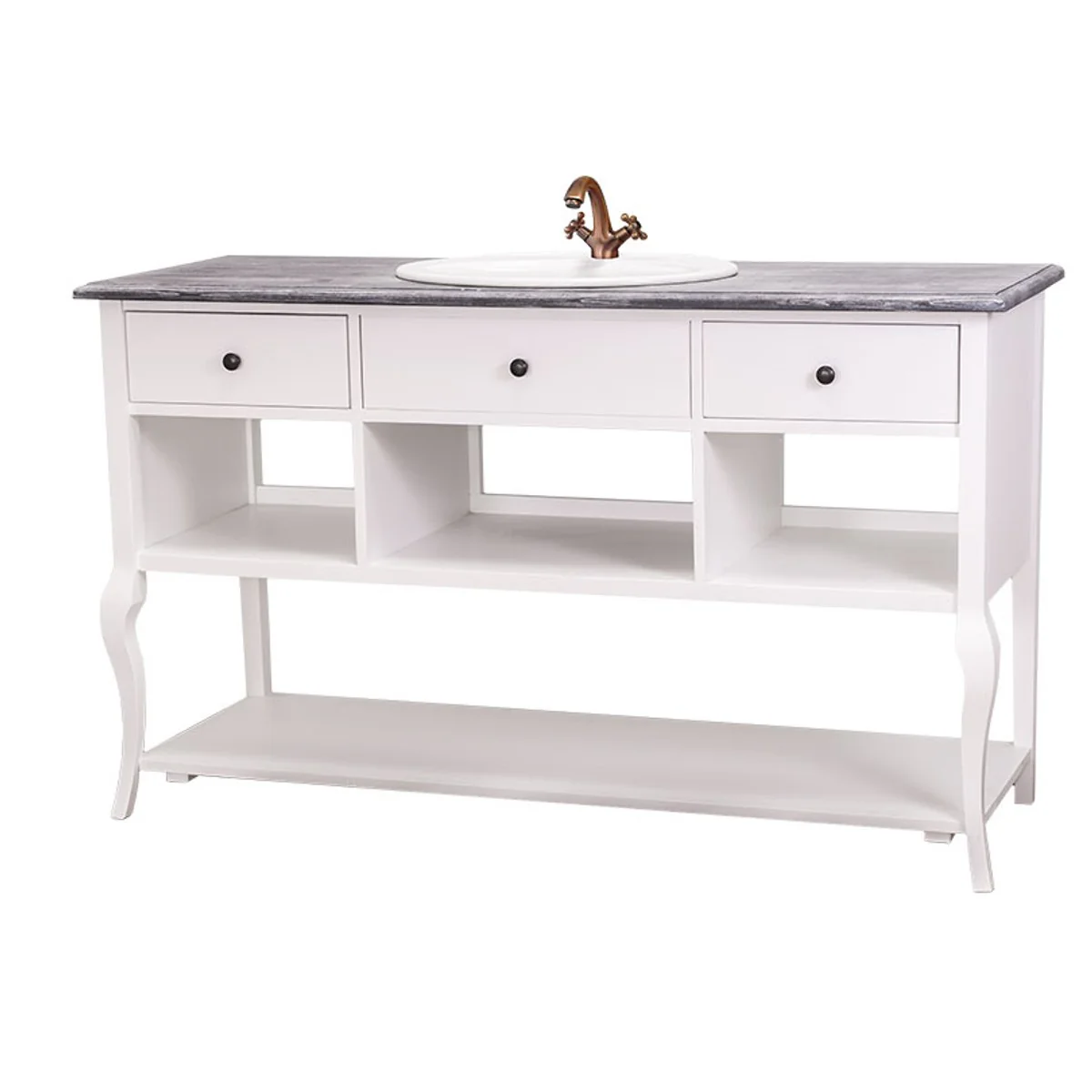 Landhaus Stil Waschschrank Waschtisch Ohne Waschbecken Grau / Weiss - Bad Schrank