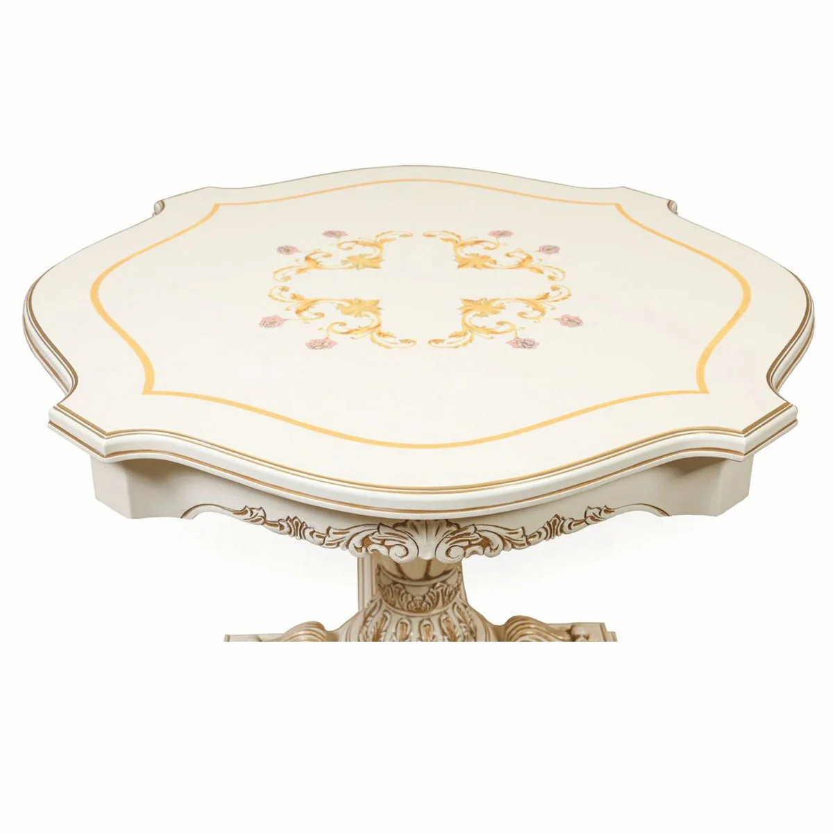 Luxus Barock Esstisch Weiß / Braun Ø 120 cm - Barock Esszimmer Möbel