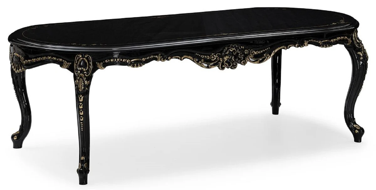 Luxus Barock Esszimmer Set Creme / Schwarz / Gold - 1 Barock Esstisch & 8 Barock Esszimmerstühle - Luxus Esszimmer Möbel im Barockstil - Prunkvolle Barock Esszimmer Möbel