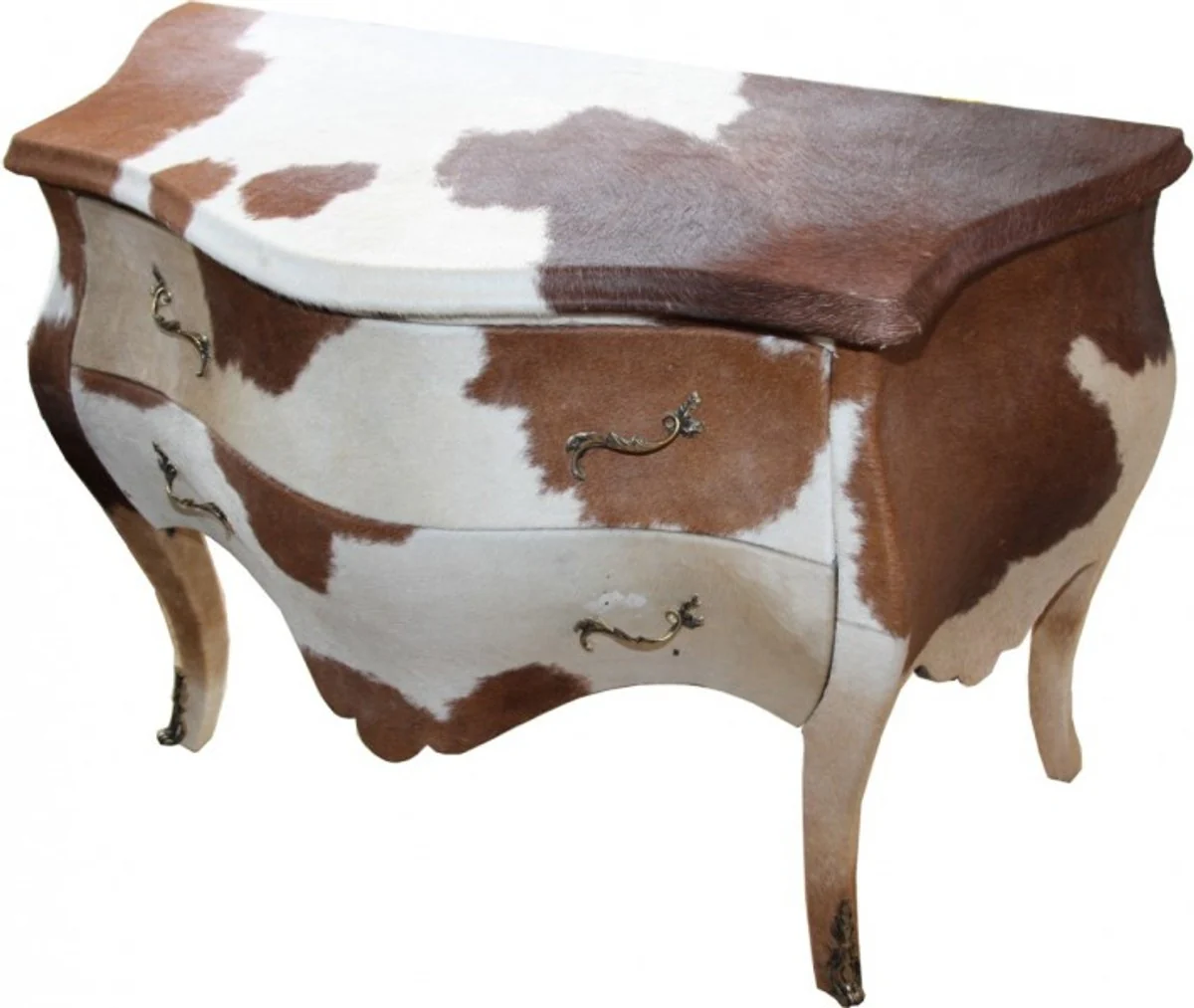 Barock Kommode Kuhfell Braun/Weiß - Unikat