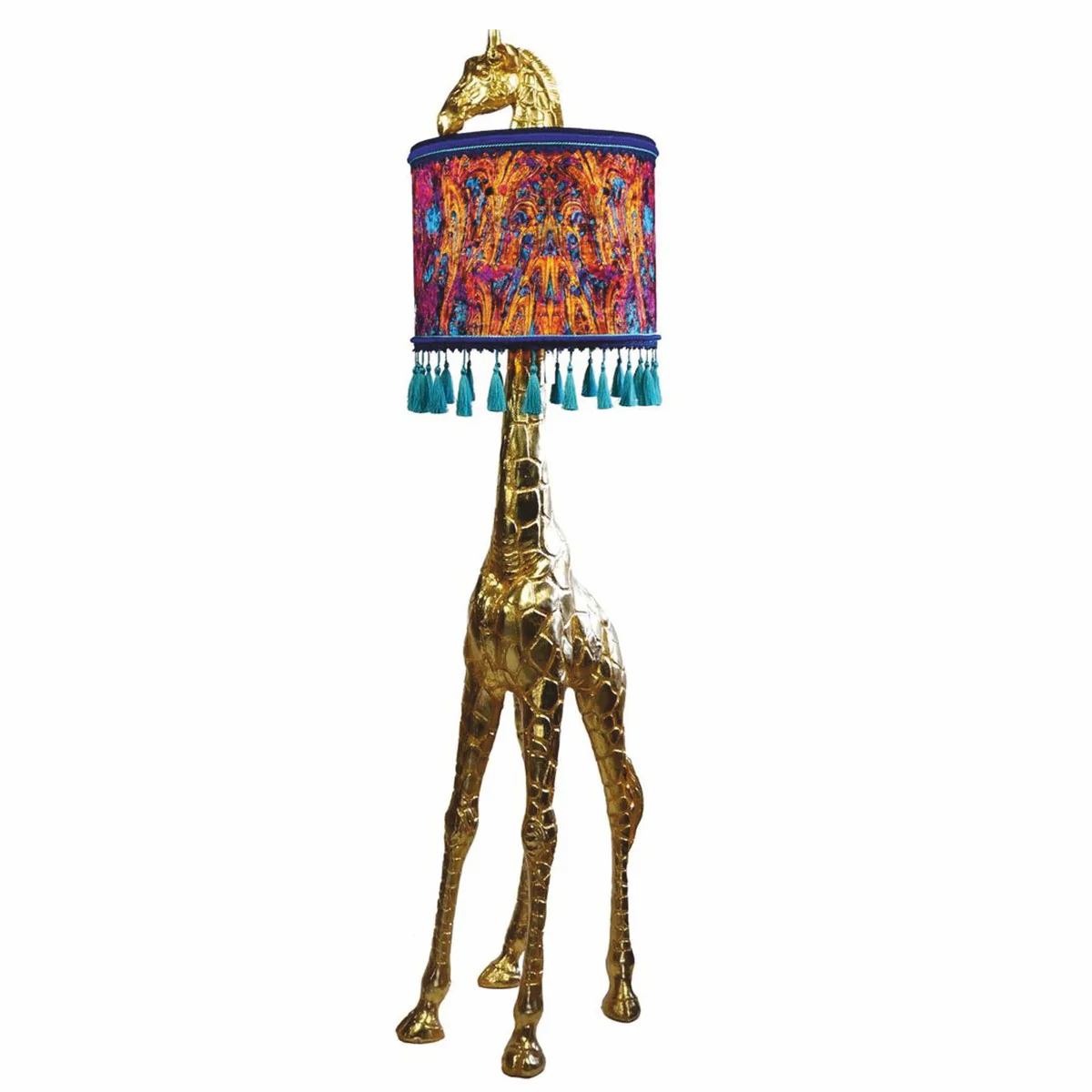 Luxus Stehleuchte Giraffe mit Lampenschirm Gold / Bunt H. 171 cm