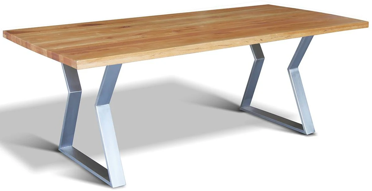 Luxus Massivholz Esstisch mit rustikaler Eichenholz Tischplatte und Edelstahlbeinen - Verschiedene Farben & Größen - Esszimmer Tisch - Küchentisch - Esszimmermöbel