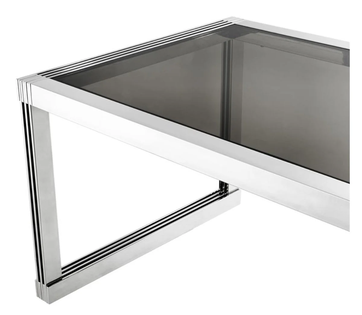 Luxus Esstisch in silber mit Rauchglas 195 x 100 x H. 78 cm - Luxus Qualität