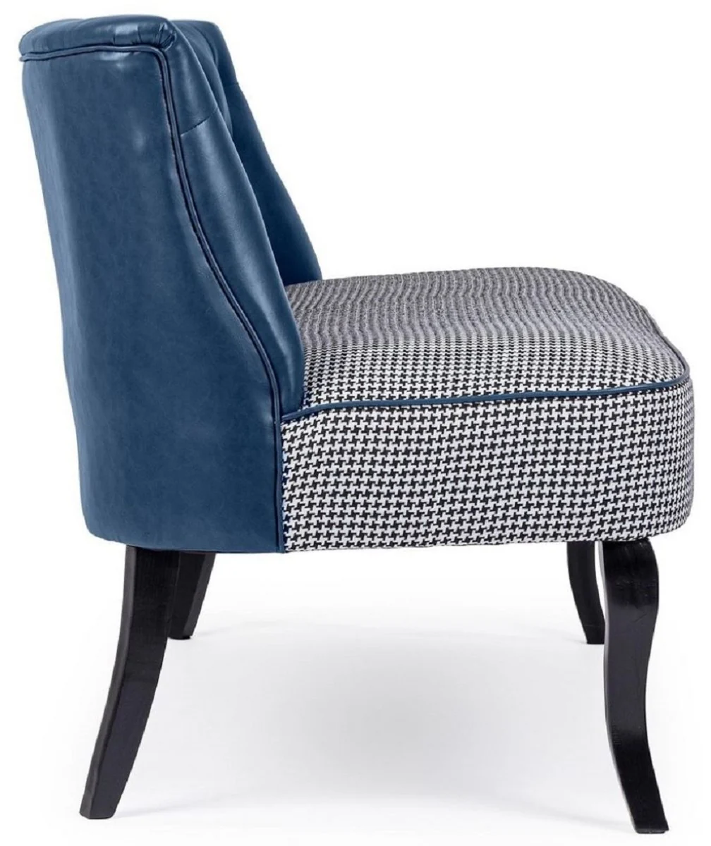 Luxus Chesterfield Kunstleder Sofa Blau / Weiß / Schwarz 136 x 66 x H. 76 cm - Wohnzimmer Sofa - Wohnzimmer Möbel - Chesterfield Möbel - Luxus Möbel - Luxus Einrichtung