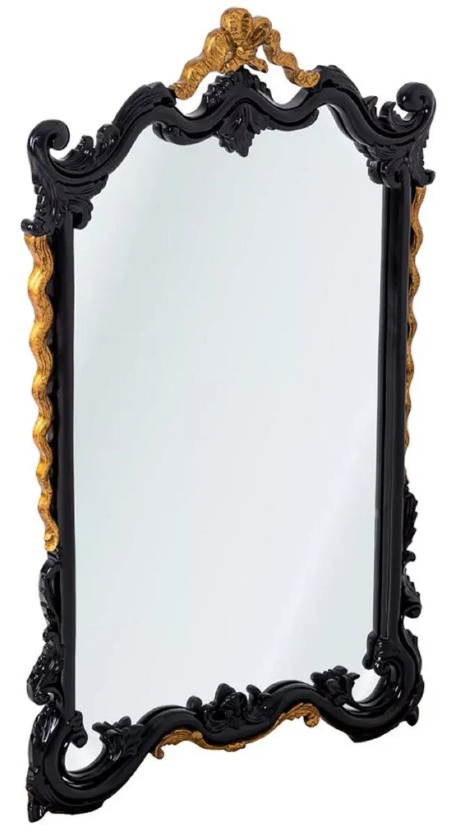 Luxus Barock Spiegel Schwarz / Antik Gold H. 97 cm - Barockstil Möbel