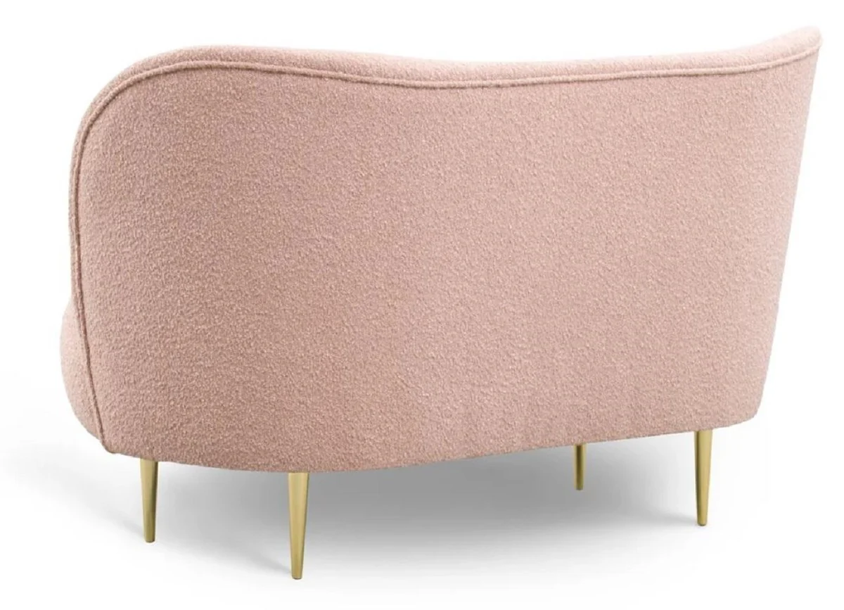 Luxus 2er Sofa Rosa / Gold 130 x 72 x H. 80 cm - Wohnzimmer Sofa mit gebogener Rückenlehne - Wohnzimmer Möbel - Luxus Möbel - Wohnzimmer Einrichtung - Luxus Einrichtung