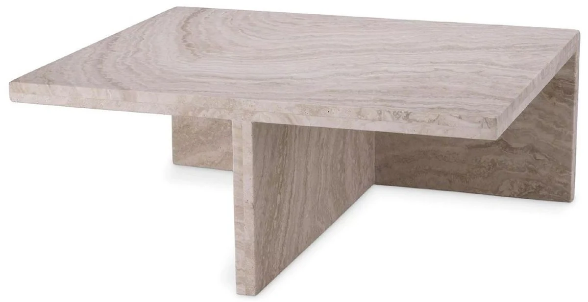 Luxus Travertin Couchtisch Beige 70 x 60 x H. 28 cm - Naturstein Wohnzimmertisch - Wohnzimmer Möbel - Naturstein Möbel - Travertin Möbel - Luxus Möbel - Luxus Einrichtung