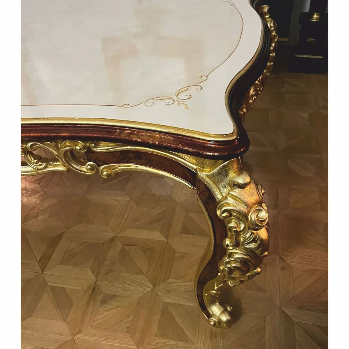 Luxus Barock Esstisch Creme / Gold / Braun 225 cm - Barock Esszimmer Möbel