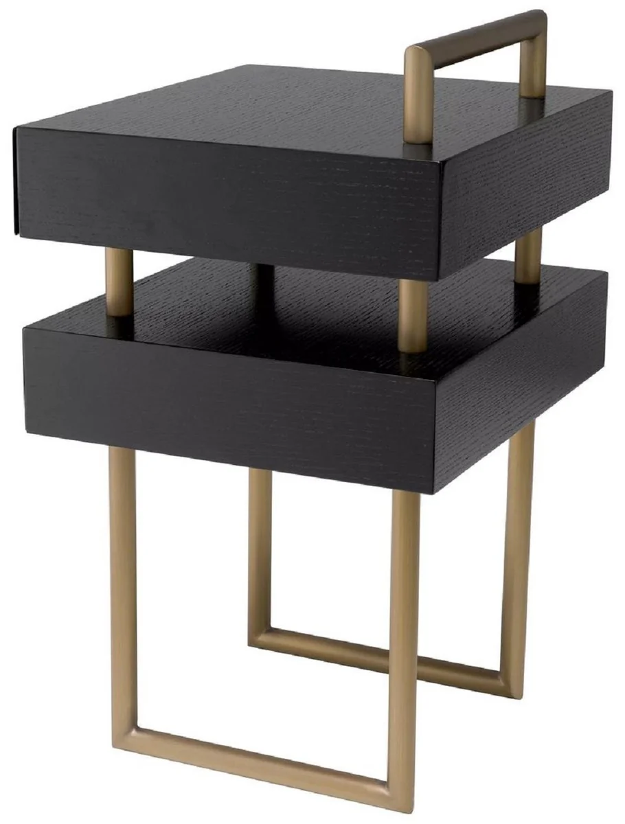 Luxus Beistelltisch mit 2 Schubladen Messing / Dunkelbraun 50 x 44 x H. 79 cm - Wohnzimmer Möbel - Wohnzimmer Einrichtung - Luxus Möbel - Luxus Einrichtung - Luxus Qualität