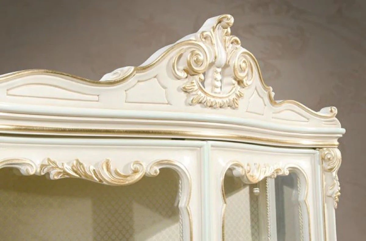 Luxus Barock Vitrine Weiß / Cremefarben / Mehrfarbig / Gold - Handgefertigter Vitrinenschrank mit 2 Türen - Prunkvolle Barock Möbel - Luxus Qualität - Made in Italy