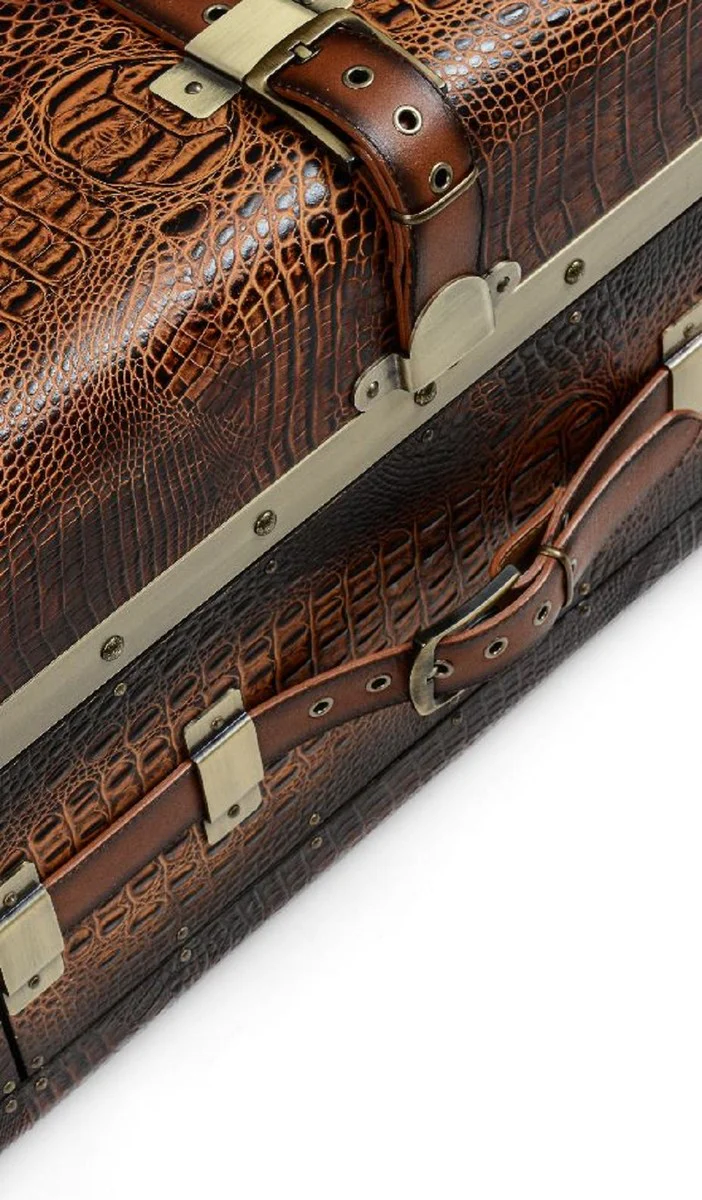 Luxus Couchtisch in Koffer Optik Braun / Schwarz / Messing 140 x 85 x H. 43 cm - Koffer Wohnzimmertisch mit 2 Schubladen - Wohnzimmer Möbel - Luxus Möbel in Koffer Optik