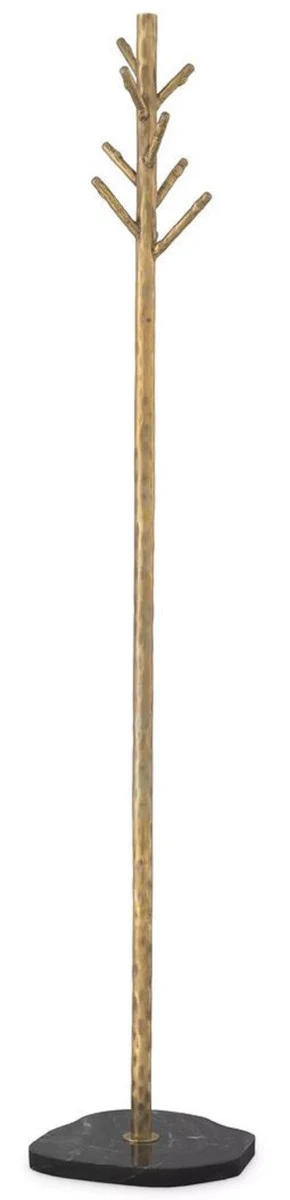 Luxus Garderobenständer Vintage Messing / Schwarz Ø 29,5 x H. 162 cm - Edelstahl Kleiderständer mit Marmorsockel - Garderoben Möbel - Luxus Möbel - Luxus Einrichtung