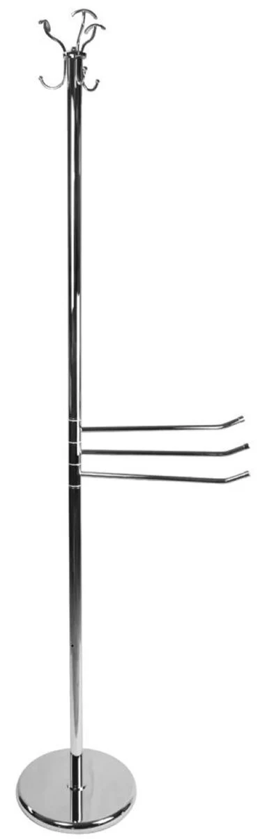 Luxus Badezimmer Kleiderständer mit Handtuchhalter Silber Ø 30 x 34 x H. 182 cm - Verchromter Messing Badezimmer Garderobenständer - Badezimmer Möbel - Luxus Qualität - Made in Italy