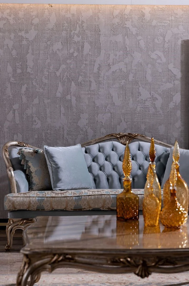 Luxus Barock Sofa Hellblau / Silber / Gold - Handgefertigtes Wohnzimmer Sofa im Barockstil - Barock Wohnzimmer Möbel
