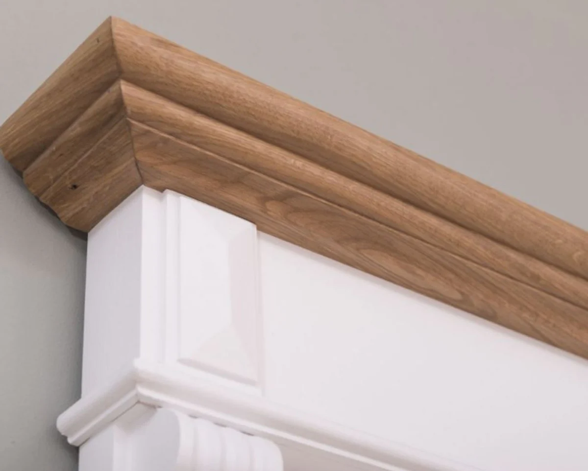 Landhausstil Badezimmer Set Weiß / Naturfarben - 1 Waschtisch & 1 Wandspiegel - Massivholz Badezimmer Möbel im Landhausstil