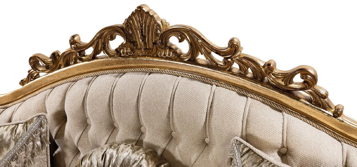 Luxus Barock Sofa Gold Muster / Antik Gold - Barockstil Wohnzimmer Sofa mit elegantem Muster - Luxus Wohnzimmer Möbel im Barockstil - Barock Einrichtung - Barock Möbel