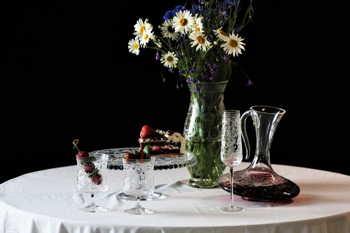 Luxus Kuchenteller Silber Ø 32 x H. 12 cm - Handgefertigte und handgravierte Glas Kuchenplatte - Hotel & Restaurant Accessoires - Luxus Qualität