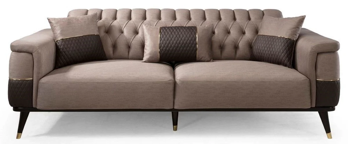 Luxus Schlafsofa Braun / Dunkelbraun / Gold 225 x 94 x H. 83 cm - Modernes Wohnzimmer Sofa - Wohnzimmer Möbel