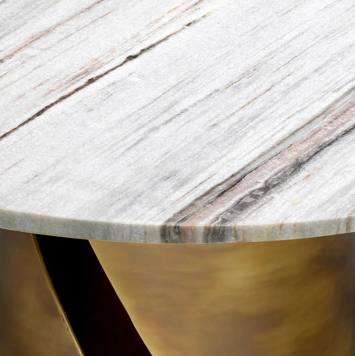 Luxus Couchtisch mit Marmorplatte Weiß / Vintage Messing Ø 79,5 cm