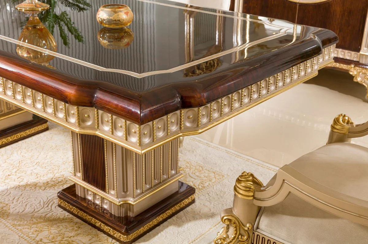 Luxus Barock Esszimmer Möbel Set Dunkelbraun / Grau / Gold