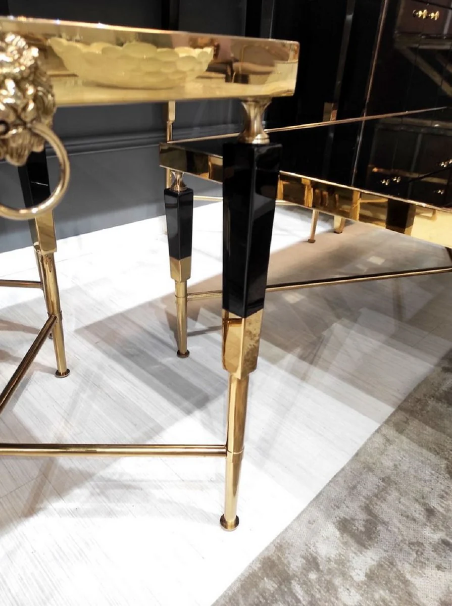 Luxus Beistelltisch Schwarz / Gold 50 x 50 x H. 60 cm - Quadratischer Tisch mit Kunstmarmor Tischplatte - Luxus Wohnzimmer Möbel - Hotel Möbel - Luxus Einrichtung - Hotel Einrichtung