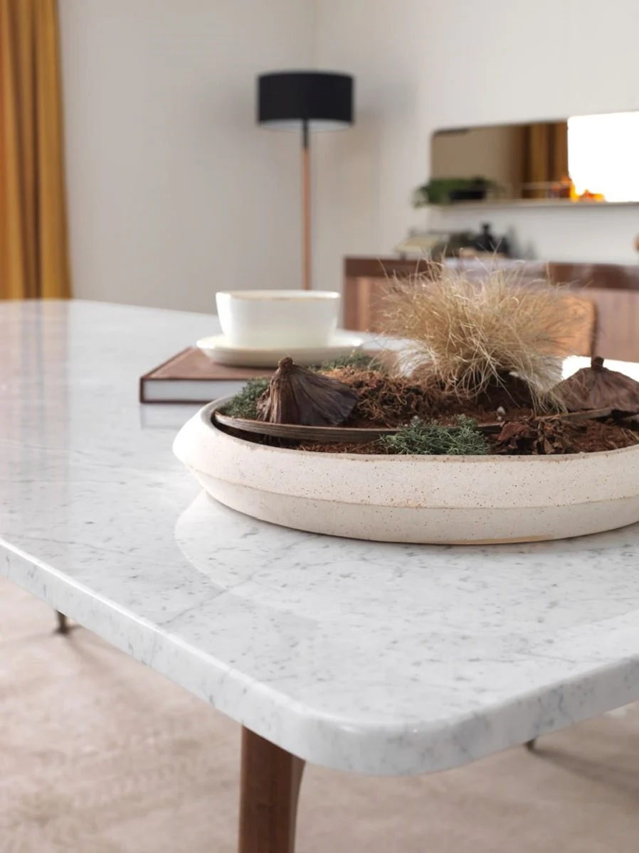 Luxus Esstisch Weiß / Braun 240 x 100 x H. 75 cm - Rechteckiger Esszimmertisch mit Marmorplatte - Esszimmer Möbel - Luxus Möbel - Luxus Esszimmer Einrichtung