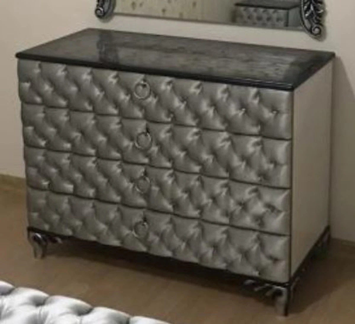Barock Kommode Silber 100 x 45 x H. 90 cm - Massivholz Schlafzimmer Kommode mit 4 Schubladen - Barock Schlafzimmer Möbel