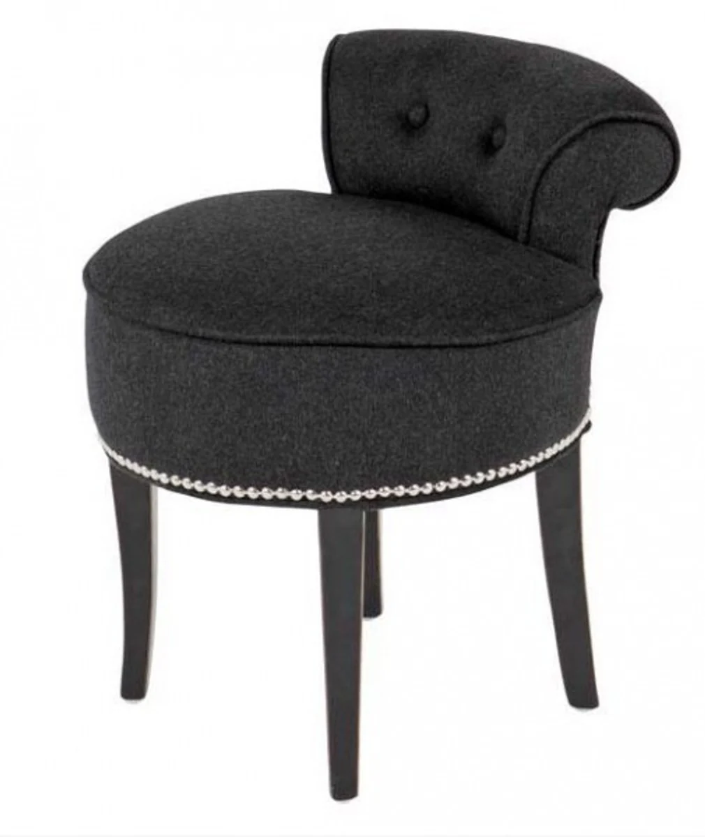 Designer Hocker Stuhl aus massivem Eichenholz Dunkelgrau / Schwarz - Chesterfield Kolonial Stil Shabby Landhaus Barock Schminktisch Stuhl Möbel