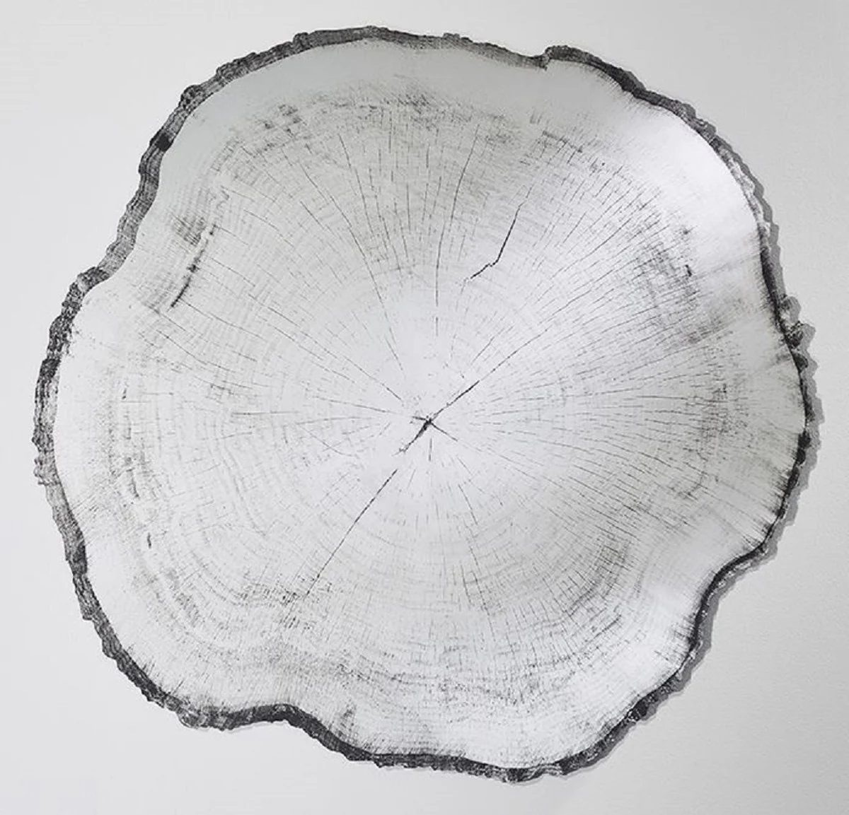 Luxus Wandspiegel im Baumscheiben Design Weiß / Schwarz 80 x 2,5 x H. 78 cm - Wohnzimmer Spiegel - Schlafzimmer Spiegel - Garderoben Spiegel - Luxus Möbel - Luxus Interior