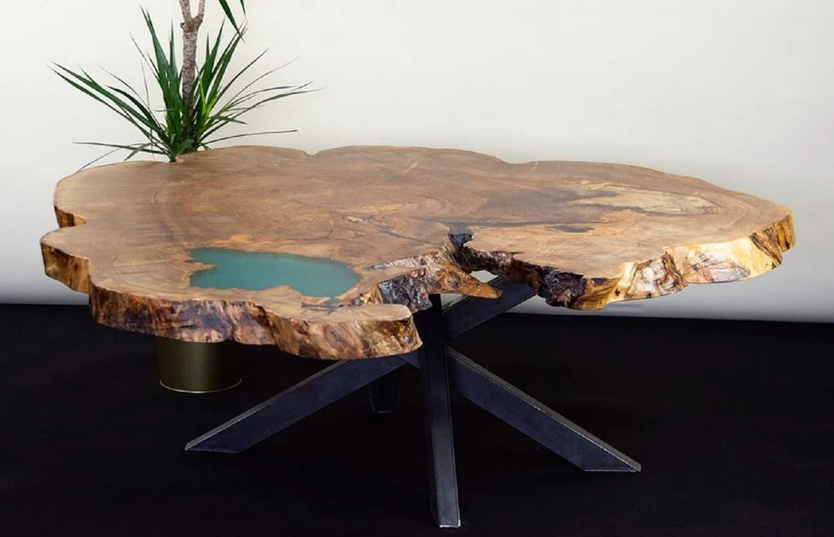 Luxus Couchtisch Braun / Grün / Schwarz 120 x 125 x H. 50 cm