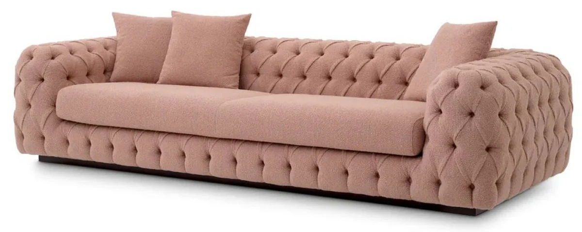 Luxus Chesterfield Sofa Vintage Rosa / Schwarz 255 x 105 x H. 60 cm - Wohnzimmer Sofa - Hotel Sofa - Wohnzimmer Möbel - Chesterfield Möbel - Luxus Möbel - Luxus Einrichtung