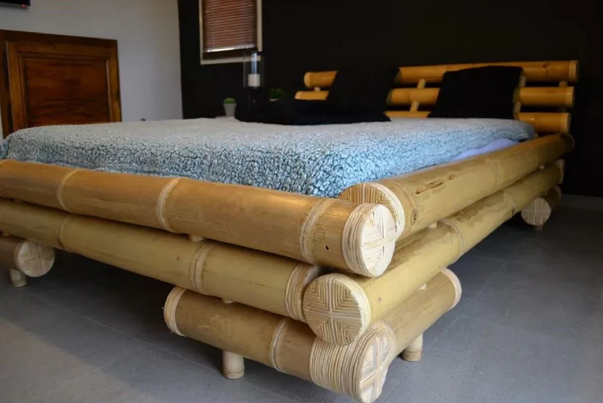 Luxus Doppelbett Naturfarben 170 x 240 x H. 81 cm - Bambus Bett - Schlafzimmer Möbel - Bambus Möbel - Luxus Möbel - Luxus Einrichtung