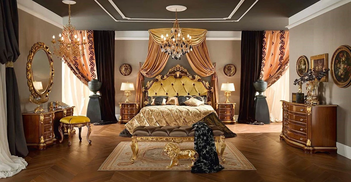 Luxus Barock Wandspiegel Gold - Runder Barockstil Spiegel - Italienischer Barock Schlafzimmer Spiegel - Luxus Qualität - Made in Italy