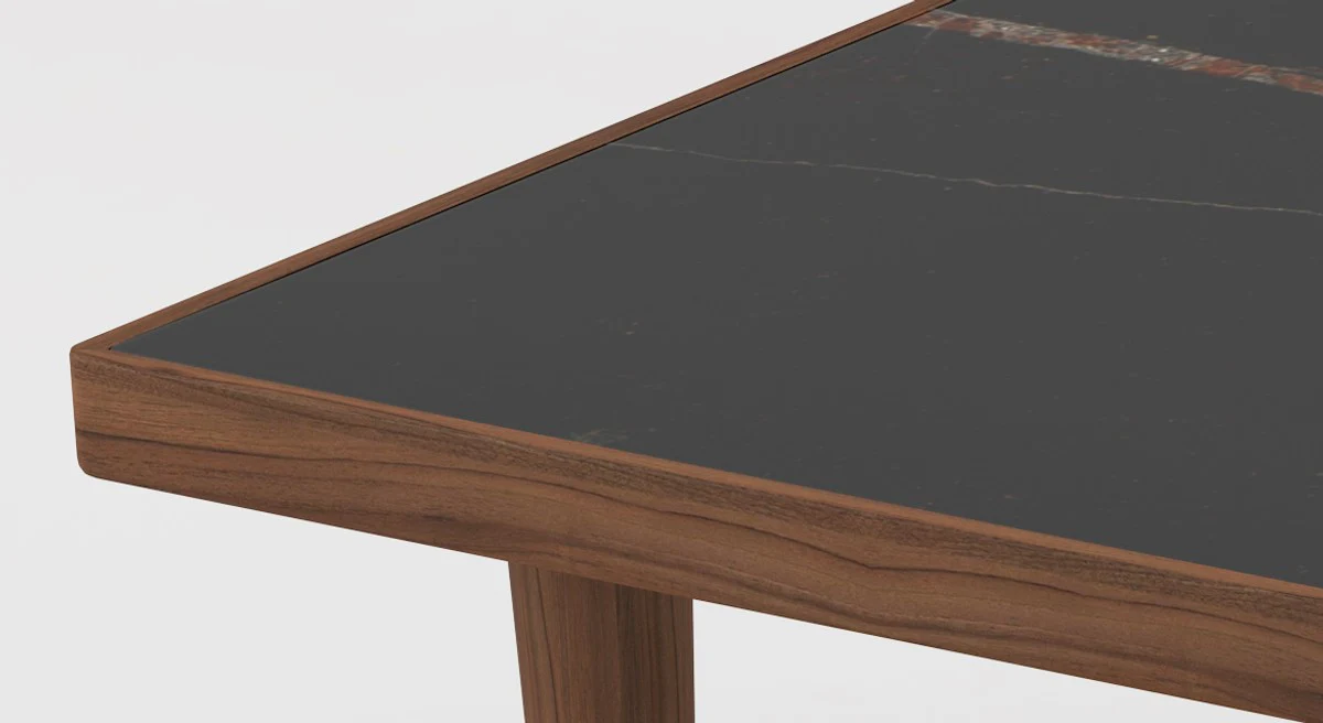 Luxus Couchtisch Braun / Schwarz 130 x 70 x H. 45 cm - Moderner rechteckiger Massivholz Wohnzimmertisch mit Marmorplatte - Luxus Möbel