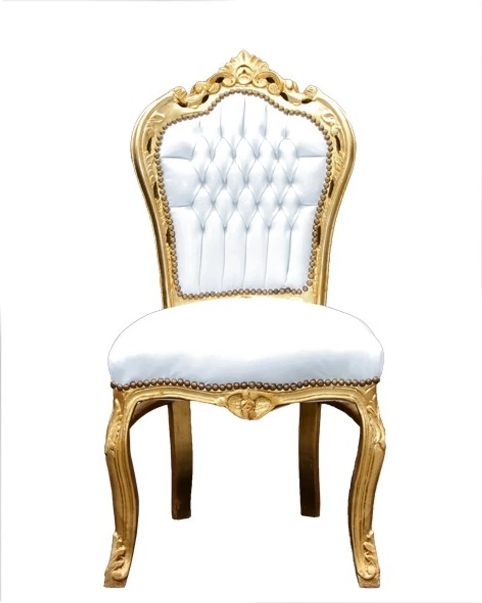 Barock Esszimmer Set Gold/Weiss - Esstisch + 6 Stühle ohne Armlehnen