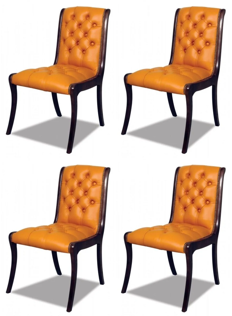 Luxus Chesterfield Leder Esszimmer Stuhl 4er Set Orange / Dunkelbraun 50 x 47 x H. 95 cm - Chesterfield Echtleder Küchenstühle - Chesterfield Möbel - Leder Möbel - Luxus Möbel