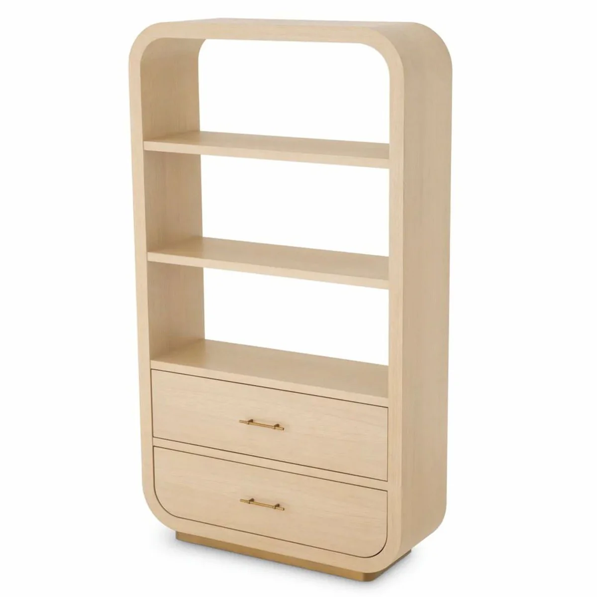 Luxus Regalschrank mit 2 Schubladen Naturfarben / Messing H. 210 cm