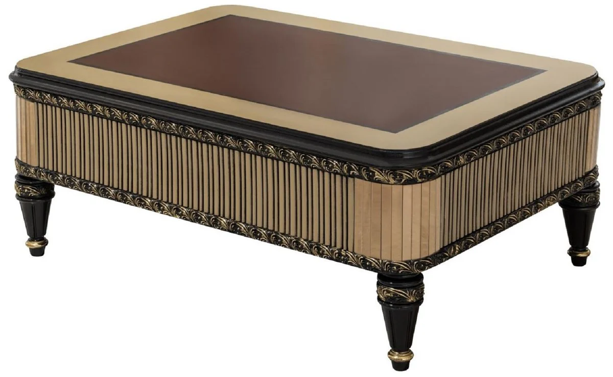 Luxus Barock Couchtisch Braun / Schwarz / Gold - Prunkvoller Wohnzimmertisch im Barockstil - Barockstil Wohnzimmer Möbel - Barock Einrichtung - Barock Möbel - Luxus Möbel im Barockstil