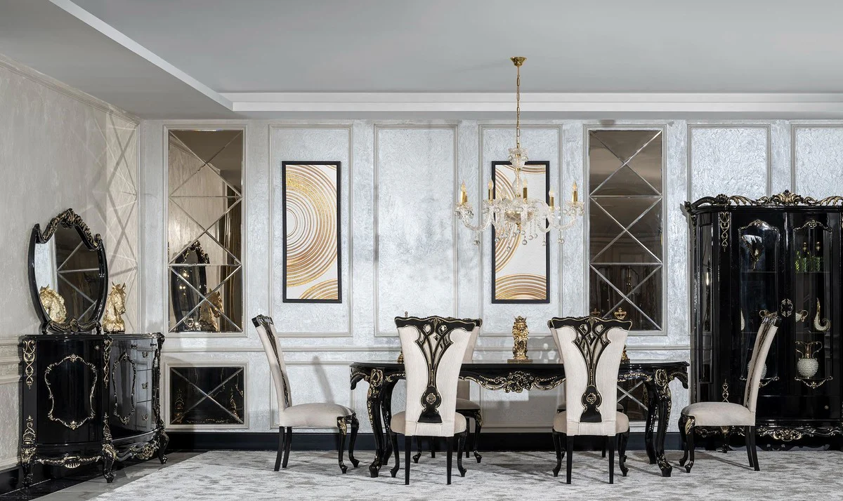 Luxus Barock Esstisch Schwarz / Gold - Prunkvoller Barockstil Küchentisch - Luxus Esszimmer Möbel im Barockstil - Barock Esszimmer Möbel - Barock Einrichtung