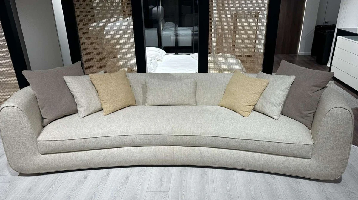 Luxus Sofa Grau 308 x 120 x H. 75 cm - Gebogenes Wohnzimmer Sofa - Hotel Sofa - Wohnzimmer Möbel - Hotel Möbel - Luxus Möbel - Luxus Einrichtung - Wohnzimmer Einrichtung