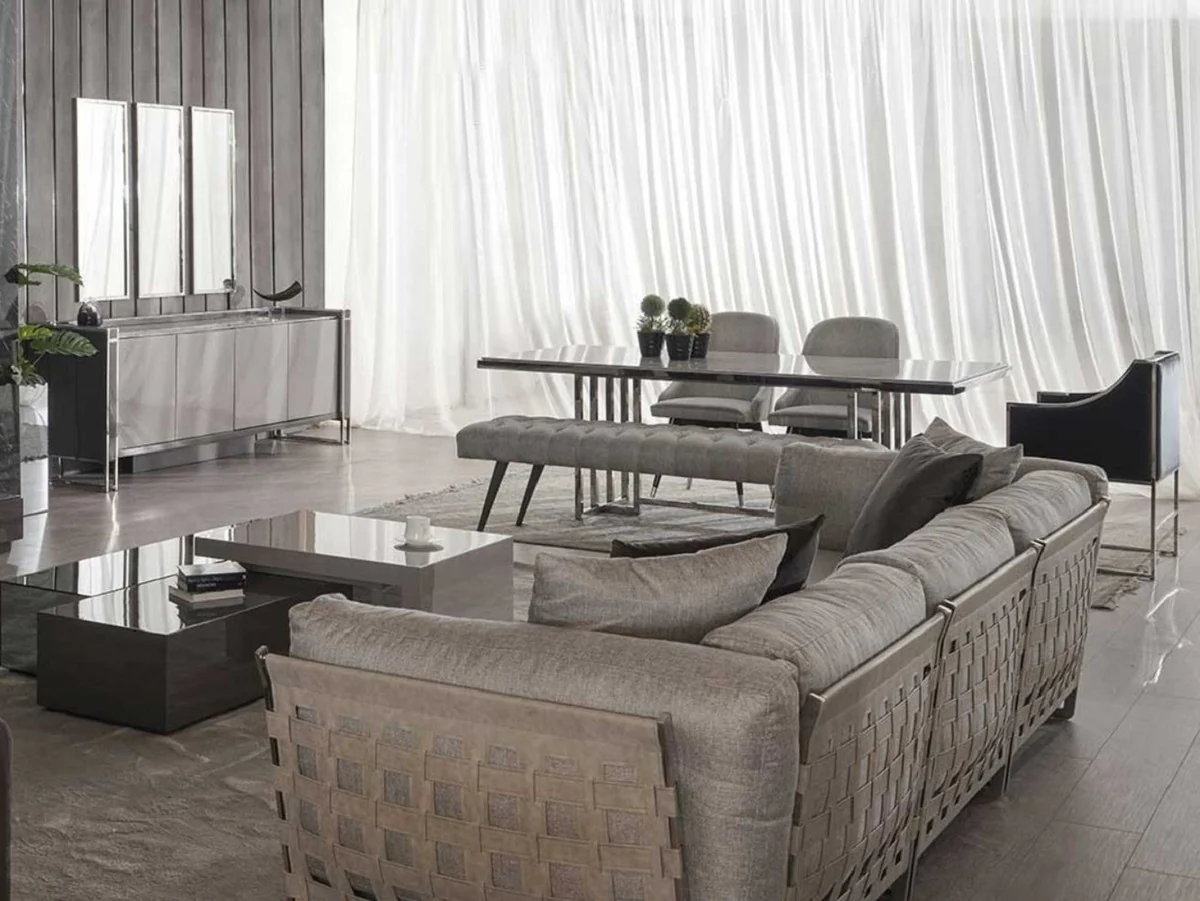 Luxus Esstisch Grau / Silber 210 x 105 x H. 75 cm - Rechteckiger Küchentisch - Esszimmer Möbel - Küchen Möbel - Luxus Möbel - Luxus Einrichtung