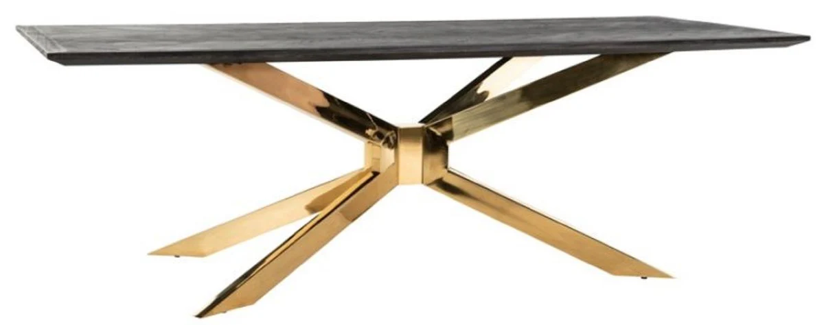 Luxus Esstisch Schwarzgrau / Gold 240 x 100 x H. 75 cm - Rechteckiger Küchentisch mit Massivholz Tischplatte - Esszimmer Möbel - Küchen Möbel - Luxus Möbel - Luxus Einrichtung