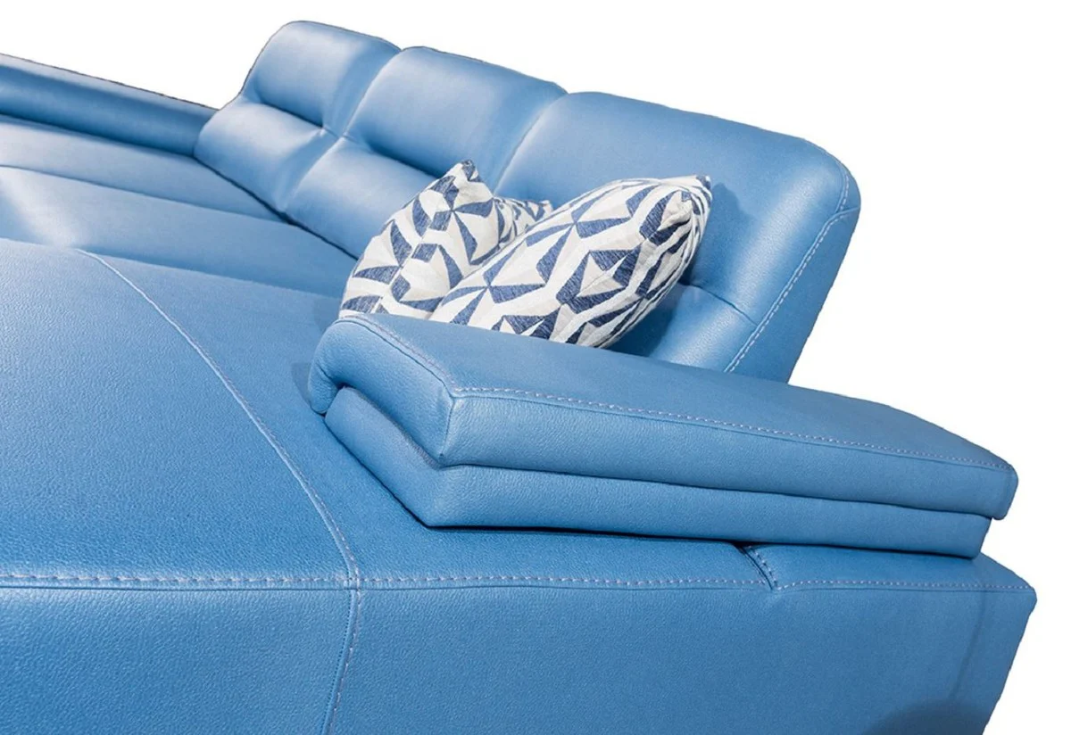 Luxus Kunstleder Ecksofa Blau / Silber 285 x 182 cm - Wohnzimmer Möbel