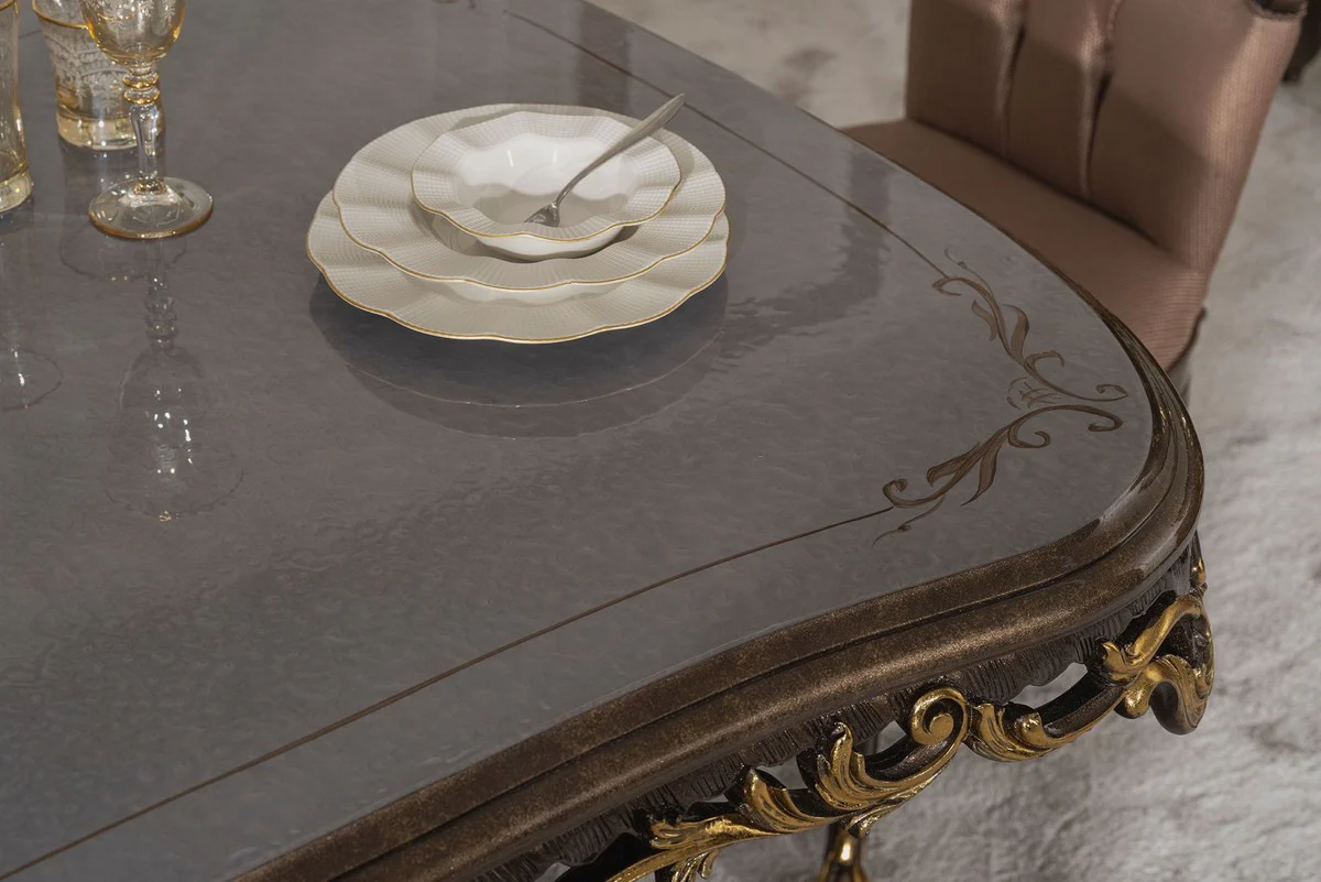 Luxus Barock Esstisch Grau / Braun / Gold - Prunkvoller Barockstil Küchentisch - Luxus Esszimmer Möbel im Barockstil - Barock Esszimmer Möbel - Barock Einrichtung