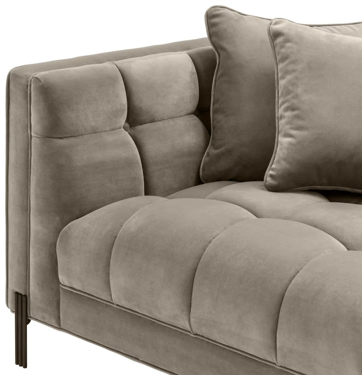 Luxus Samt Sofa mit 4 Kissen Greige / Schwarz 231 x 95 x H. 68 cm - Wohnzimmer Sofa - Luxus Qualität